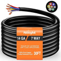 Nilight 30 Feet 7 Way Trailer Extension Cable Traditional SAE 14 Gauge 7 Conductor 100% Pure Copper Wire Insulated Heavy Duty Cord Weatherproof for 7 Pin Blade RV Automotive