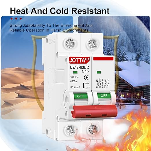 JOTTAELE Solar Panels Disconnect Switch,Miniature DC Circuit Breaker 2 Pole 1000V 10 Amp Isolator for Solar PV System, Thermal Magnetic Trip, DIN Rail Mount (DC 2P 10A 2PCS)