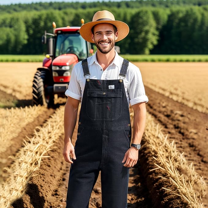 HISEA Mens Denim Bib Overalls, Men's Regular Fit Overall Flex Workwear with Adjustable Straps and Convenient Tool Pockets