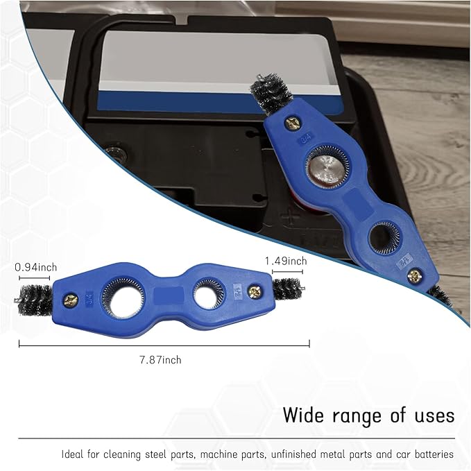 Car Battery Terminal Cleaning Brush, 4 in 1 Anti-Rust Auto Battery Cleaner with Steel Wire, Universal Vehicle Battery Terminals Machine Parts Cleaning Tool Accessories (Blue)