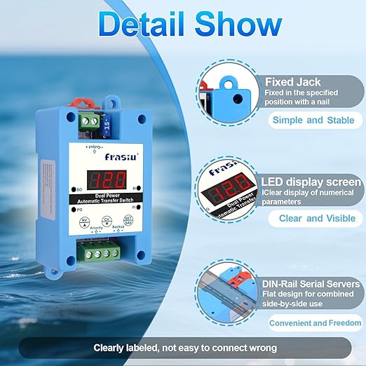DC Automatic Transfer Switch 8A, Dual Power Backup Module for Solar & Battery, Seamless Switching No Reboot for Router, Starlink Mini, Diesel Heater, RV Off-Grid System, 5-40V Adjustable