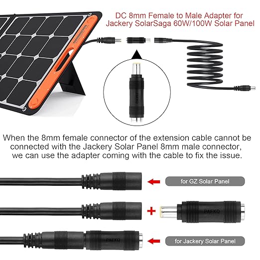 20Ft DC 8mm Input Extension Cable, DC 8mm Male to Female Plug Extension Cable Perfectly Compatible with Goal Zero for Solar Generator Portable Power Station and Solar Panel 14AWG