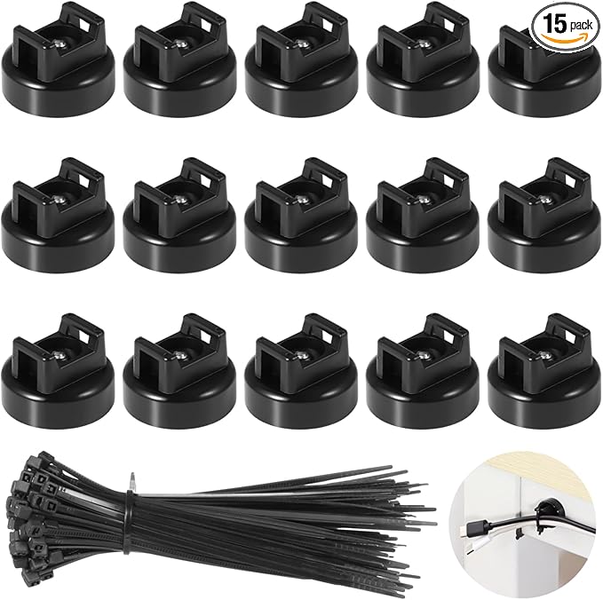 Magnetic Cable Zip Tie Mounts, 15 Pcs Magnets with 50 Pcs Cable Zip Ties, Multipurpose Magnetic Cables Holder for Cables Management, Wire Management Bases
