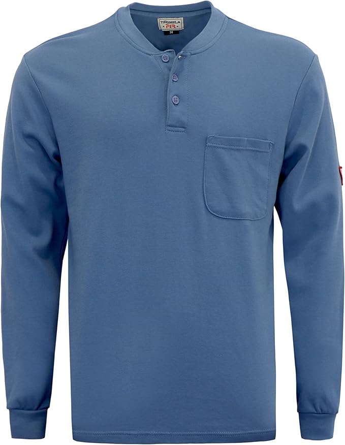 TICOMELA FR Shirts for Men Flame Resistant Shirt NFPA2112/CAT2 7oz Fire Retardant Men's Long Sleeve Henley Shirts