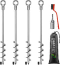 18" Heavy Duty Screw in Ground Anchors Kit, Spiral Windproof Earth Anchors for Trampoline, Shed, Swing Set & Mobile Home, Double-Sided Welded Spiral with Nut Driver Drill Bit (Set of 4)
