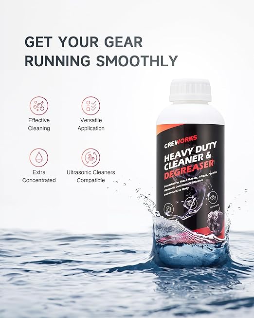 CREWORKS Ultrasonic Cleaner Solution for Carburetors and Engine Parts, 34 fl oz Ultrasonic Cleaning Solution Works with Ultrasonic Machines, Extra Concentrated Cleaning Fluid for Industrial Use