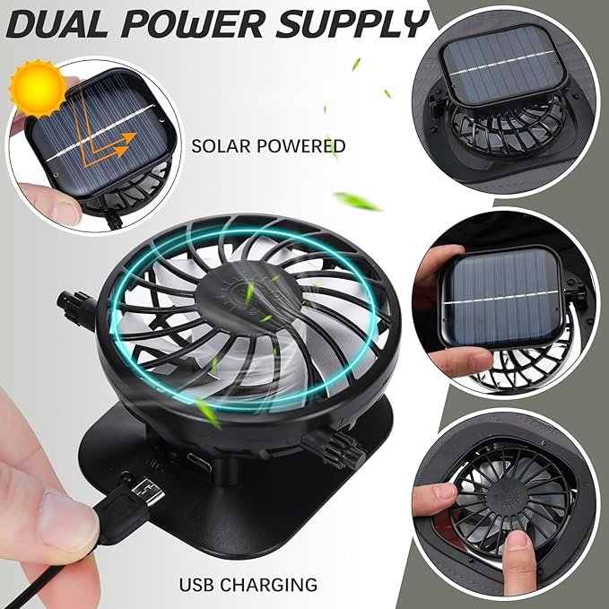 2 Pcs Solar Fan Hats Wide Brim Fishing Hats with 2 Solar Fan and Removable Face Cover Cooling Buckets for Men Women