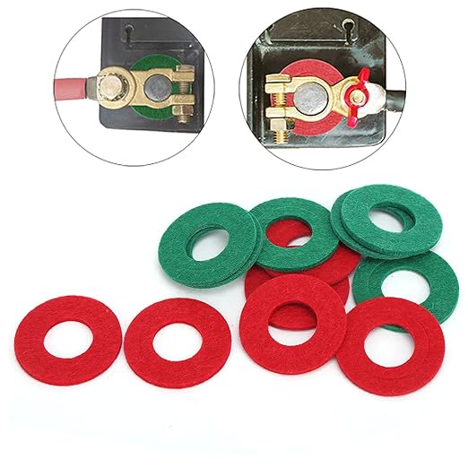 Battery Terminal Washers Set, 12-Piece Insulated Battery Protectors and Cable Mats for Car, Truck, Boat Batteries (Red and Green)