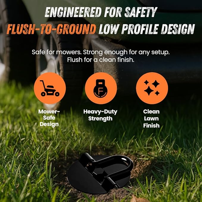 Mow Over Ground Anchor Stakes (Ground Anchors Low Profile, 4 Pack Heavy Duty, Ground Anchors Screw in, Swing Set Anchors, Trampoline Anchors High Wind, Tent Stakes, Car Ports, Canopies.)