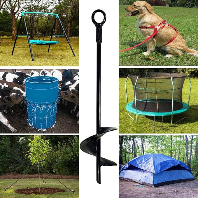 Ground Anchor 18 inch Spiral Blade Earth Anchor 4 Pack Kit Heavy Duty Metal Anchor Hook Black Wind Stakes Ideal for Securing Animals,Trampoline,Tree,Shelters,Tents,Canopies,Swing Sets
