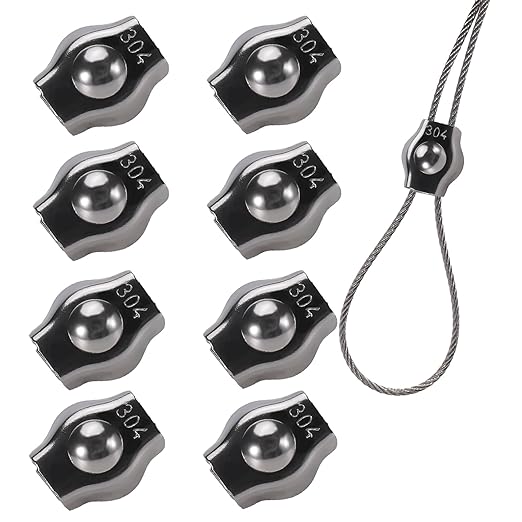 8PCS 1/8 Inches M3 304 Stainless Steel Wire Rope Cable Clip Clamp, Reusable Simplex Single Bolt Wire Rope Clips for 1/8Inch (1.5mm-3mm) Diameter Wire Cable/Wire Rope, Wire Clamp Tool for Outdoors