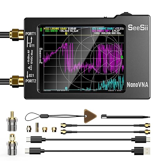 SEESII Nanovna-H Vector Network Analyzer with SMA Adapter, HW3.7 9KHz-1.5GHz MF HF VHF UHF Antenna Analyzer, Measuring S Parameters, Voltage Standing Wave Ratio,Phase,Delay,Smith Chart