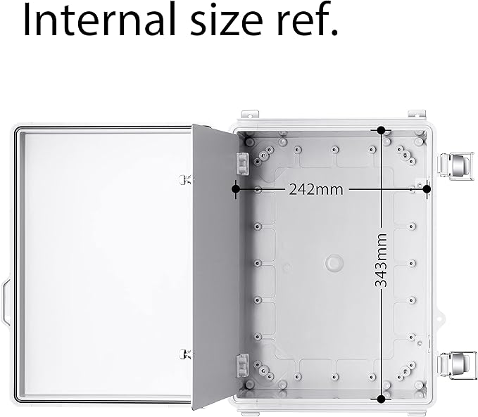 Junction Box, IP67 Waterproof Plastic Enclosure for Electrical Project, Hinged Grey Cover, Includes Mounting Plate and Wall Bracket (Grey Cover with Inner Door, 14.6"×10.6"×5.9")