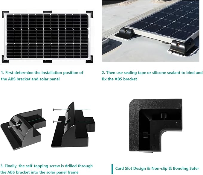 Solar Panel Mounting Brackets Kit, 7PCS RV Roof Mounts, No Drill, Caravans, Campervans (Black)