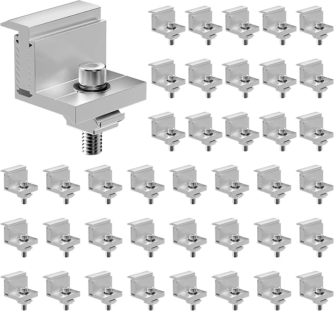 VEVOR Solar Panel Z Mounting Brackets, 35-50mm Adjustable Solar Panel End Clamps, Lightweight Anodized Aluminum Solar Panel Mount Z Brackets for RVs, Campers, Boats, Walls, Roof (40 PCS)