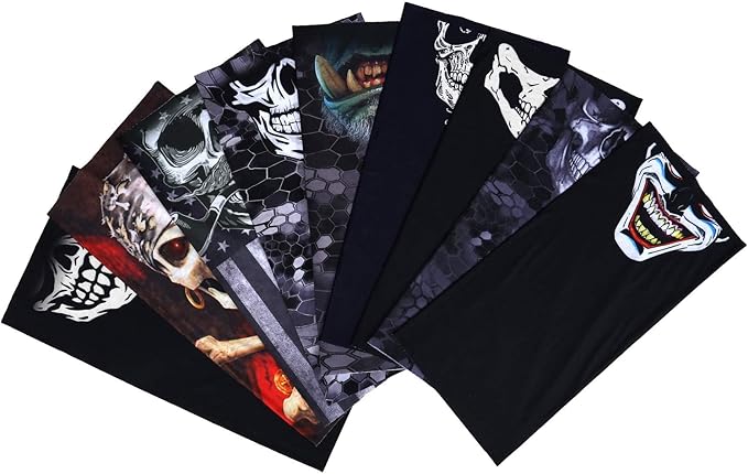 9 Pcs Neck Gaiter Face Mask Men Women Sun UV Protection Seamless Skull Bandanas Seamless Bandana Rave Face Cover Scarf Mask