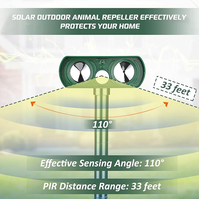 4 Pack Solar Ultrasonic Animal Repellent Outdoor Deer Repellent Devices Dog Repellent, Motion Activated Animal Cat Deterrent for Squirrel, Skunk, Rabbit, Dog in Yard Garden