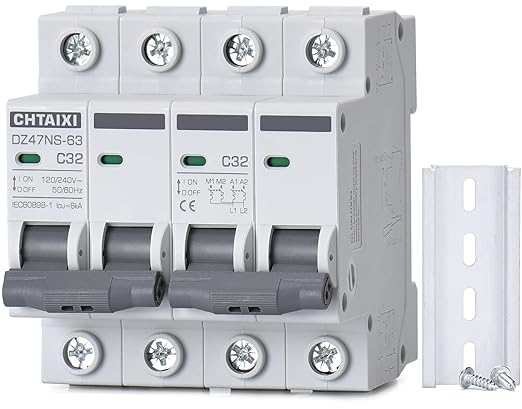 Manual Transfer Switch, 32 Amp 120V/240V AC Dual 2-Pole DIN Rail Mount RV Transfer Switch, Single-Side Interlock Circuit Breaker MTS D2P C32