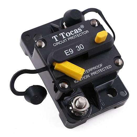 E9 30 Amp Circuit Breaker with Manual Reset | 12V - 72V DC | Waterproof IP67 Protection Switchable 30A Surface Mount