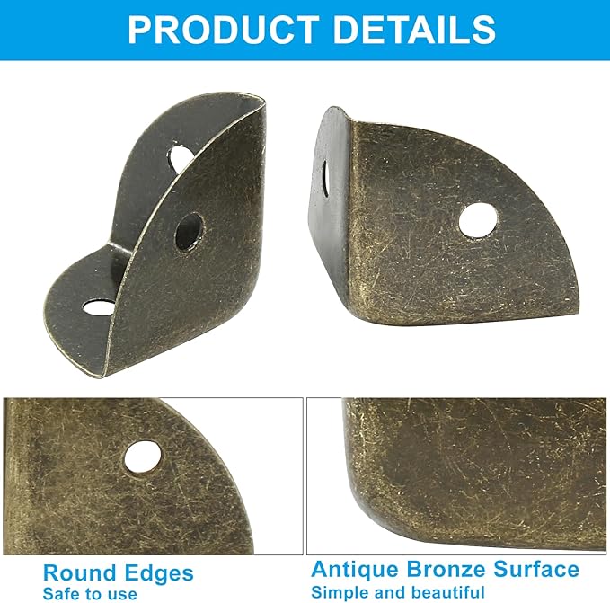12Pcs Box Corner Protectors, 1" (25mm) Metal Corner Edges Protector Triangle Corner Protectors Bronze Corner Covers Edge Guard with Screws for Wooden Case Trunk Box Table Cabinet