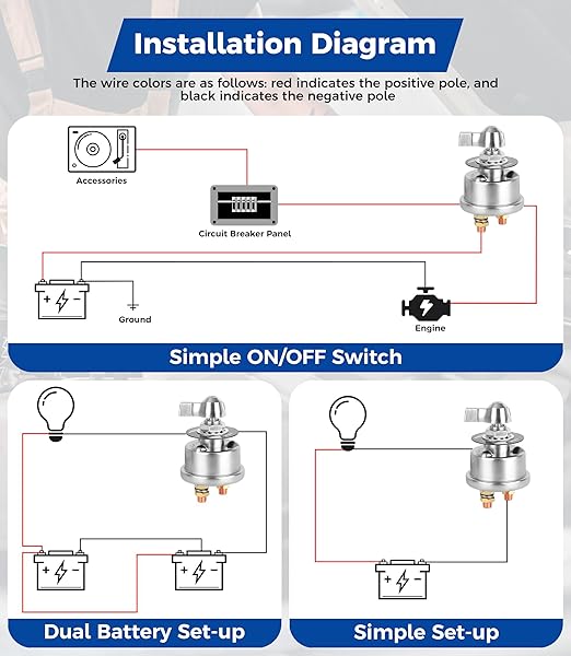 Battery Disconnect Switch 12V 24V 48V Heavy Duty Battery Shut Off Cut Off Power Kill Switch Isolator 300A High Current for Car, Vehicle, Truck, Winch, ATV, RV, Marine, Boat
