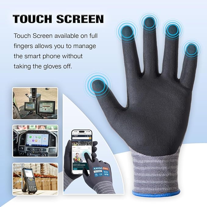KAYGO Safety Work Gloves MicroFoam Nitrile Coated-12 Pairs KG18NB,Seamless Knit Nylon Glove with full fingers Touchscreen, Ideal for General Purpose,Automotive,Home Improvement, Black,M