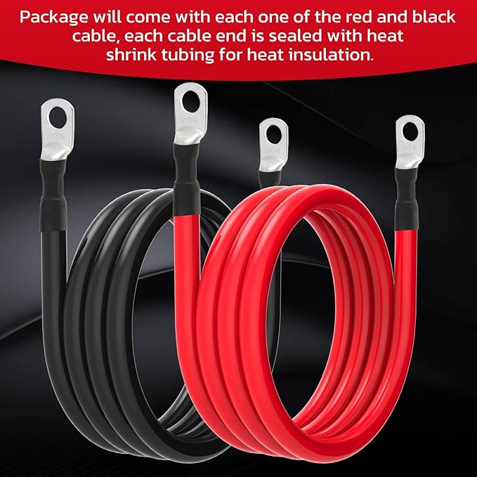 2 AWG Battery Cable 2AWG Gauge Battery Inverter Cables for Automotive Solar Marine Boat RV Car Motorcycle (2 AWG, 7FT, 3/8")