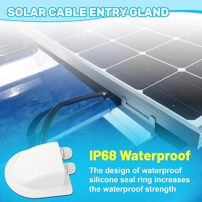 Waterproof ABS Solar Dual Cable Introduction Gland Box, Suitable for Double Cable Waterproof Protection Shell of Solar Panels in RVs, Boats, Roofs, and Engine Rooms 2 Pack (White)