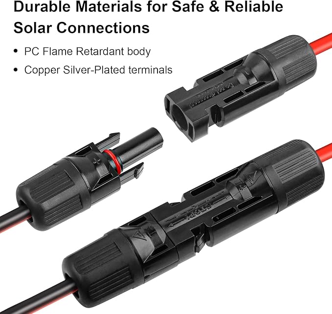 10AWG Solar Panel to Anderson-Style Connector Extension Cable 50FT, Tinned Copper Wire, 600V Rated, High-Temperature Resistance, for Solar Power Systems and Battery Connections