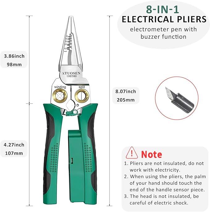 8 in 1 Wire Stripper Twister with Electricity Measurement, Multi-Function Wire Stripping Pliers for Wire Stripping Crimping and Cutting，Applicable AWG18-10/6, 1.0, 1.5, 2.5, 2.0, 4.0 mm² wire
