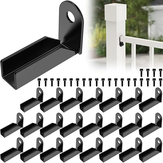 24 Pack Black Carbon Steel Fence Mounting Brackets for 1" x 1" Square Rails, Fence Panel Internal Connectors