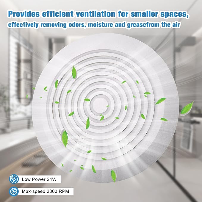V2262-50 7 Inch Bathroom Exhaust Fan, 50 CFM Ceiling Exhaust Fan for 8" Rough-in Opening, 1.0 Sones Quiet Effective Ventilation for Bathroom, Kitchen, Laundry Room, Mobile Home