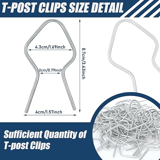 Hicarer 100 Pcs T Post Clips Metal Wire Fence Clips Galvanized Steel Tie Ez Twist Preformed Fencing Clip 11 Gauge Fence Ties for T-Posts/u-Posts (Sliver)