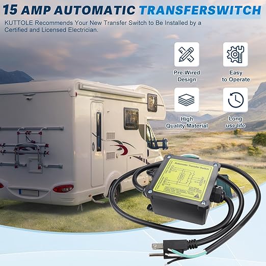 AC120V 15Amp Automatic Transfer Switch Generator Transfer Switch, Between Inverter AC from Shore Power and 120v AC from a Sine Wave Inverter