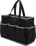 Canvas Tool Tote Bag, Heavy Duty 16oz Waxed Canvas Tool Storage Pouch with 1 Large Compartment & 10 Small Pockets | Multi-Purpose Garden Tool Bag for Horticulturists Mechanics Craftsmen – Black