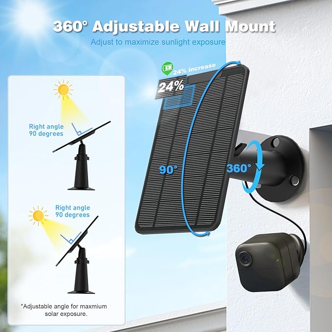 3 Pack 6W Solar Panel for Blink Outdoor 4（4th Gen Camera Solar Charger Compatible with New Blink Camera Solar Panel with Battery Secure Wall Mount 13.12ft Cable IP65 Weatherproof, 360° Bracket