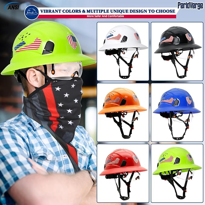 Full Brim Hard Hats Construction OSHA Approved with Visor-Vented Hard Hat with Neck Gaiter with Ear Loops,Safety Hard Hats for Men with Chin Strap ANSI Z89.1 Type 1 Class C,6-pt Suspension