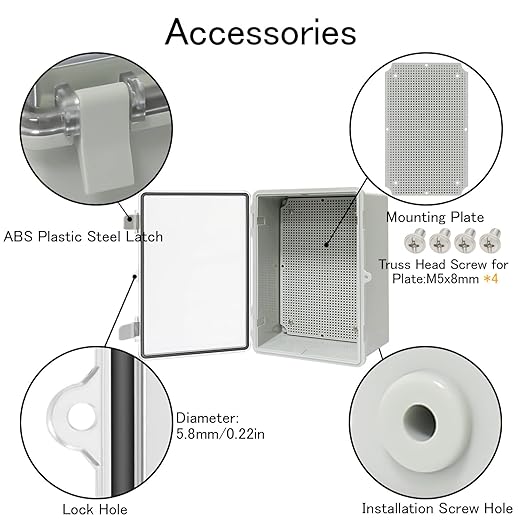 Junction Box IP65 Waterproof ABS Plastic Enclosure Hinged PC Clear Cover Electrical Project Box with Mounting Plate, Wall Brackets, Cable Glands 11.4" x 7.5" x 5.5"(290 * 190 * 140)