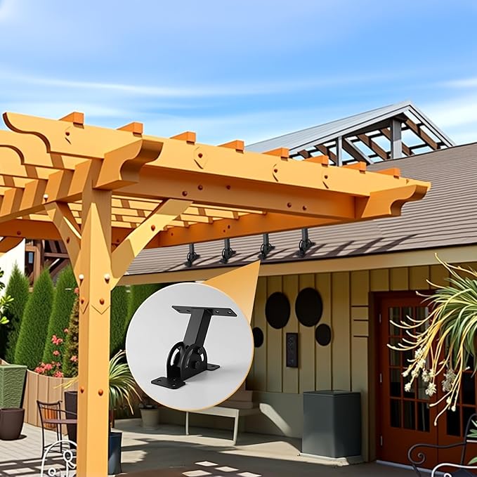 Heavy Duty Roof Riser Brackets Kit, 3 Pcs, Adjustable Angle Pergola Brackets, Black Powder-Coated, Carbon Steel, Wall Mount
