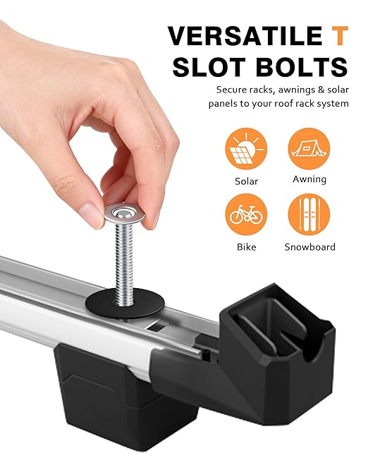 T Slot Bolts for Thule, Yakima Roof Rack Cross Bars, Platform, Cargo Basket, Stainless Square T Track Bolt Adapter to Secure Bike/Ski/Kayak Rack, Solar Panel, Awning, M6x35mm, 4mm Thickness