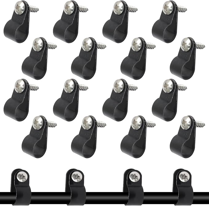 50 Pcs 3/8 Inch Black Nylon Screw Mounting R-type Cable Clip Wire Clamp, 10.4mm Cable Clip Wire Clamp for Wire Management, Stainless Steel Screws Included
