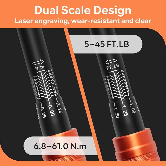 Kerry 10PCS 3/8'' 5-45 Ft.lb Drive Click Torque Wrench Set with Magnetic Spark Plug Socket and 10'' Extra-Long Extension Bar, Universal Joint, 3% Accuracy 72 Tooth Dual-Scales Precision Tool for Car