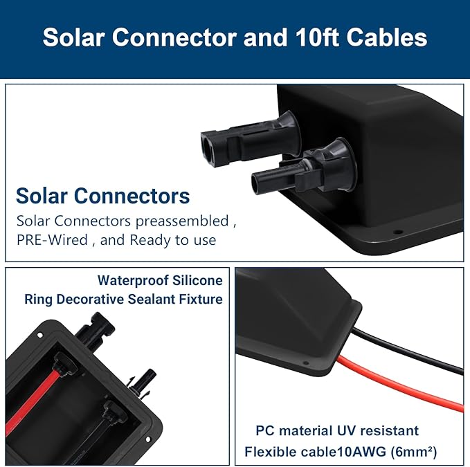 Waterproof Double Solar Cable Entry Gland,UV Resistance Dual Cable Entry Housing for Rv, Boat,Camper (with 0.33ft Cable (Black Entry Gland))