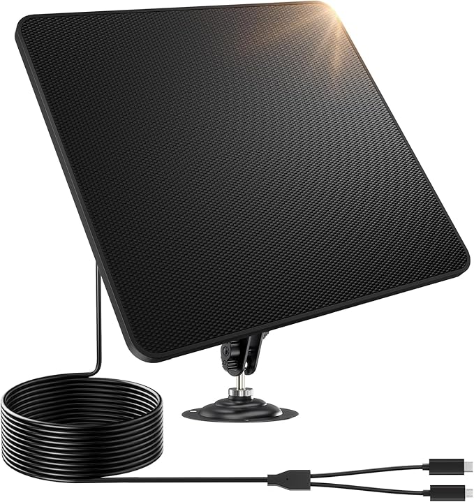 KJK 6W Solar Panel for Security Cameras – Solar Battery Charger with Micro USB & USB-C | IP66 Waterproof | 360° Adjustable Mount