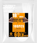 White Zip Ties18 Inch 100 pcs, UV Resistant Cable Ties Industrial Multi-Purpose with 60 Pounds Tensile Strength, Wire Ties for indoor and outdoor use, Nylon Cable Zip Ties