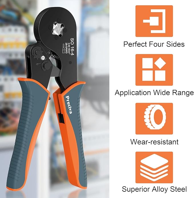 Wire Ferrule Crimping Tool, Preciva Square Jaw Wire Crimping Pliers AWG 28-5 Self-Adjustable Ratchat Ferrule Terminals Crimper for Wire Terminals Cables End-sleeves