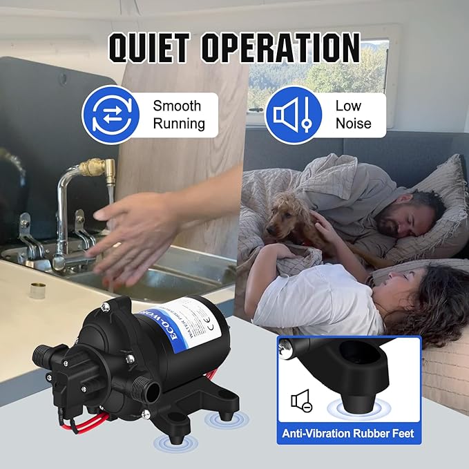 ECO-WORTHY RV Fresh Water Pump 12V DC 3.5GPM 45PSI with Pressure Switch, 12Volt Self Priming Water Pressure Diaphragm Pump On demand for RV Yacht Camper Sprayer Food Truck Black