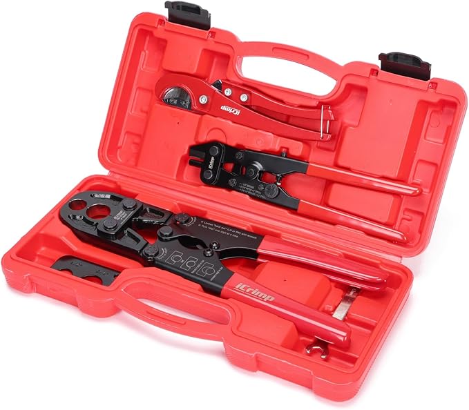 iCrimp PCKIT-1234PS PEX Crimping Tool Kit with PEX Tubing Cutter, PEX Crimper, PEX Removal Tool for 1/2-in and 3/4-in PEX Copper Crimp Rings