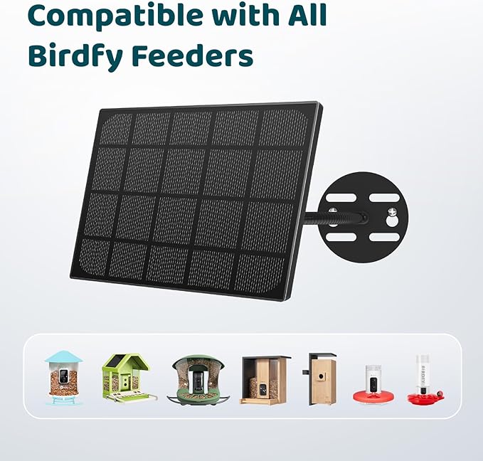 Birdfy 3W Solar Panel for Smart Bird Feeder Camera, Type-C Charger for Birdfy Feeder, 360° Adjustable Swivel Mount, IP65 Waterproof for Outdoors, 3W Continuously Power Supply (9.8ft Chew-Proof Cable)