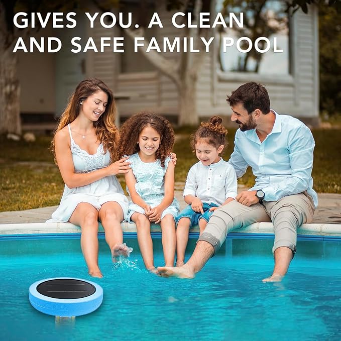 Solar Pool Ionizer - Enhanced with Latest Solar, 90% Less Chlorine, for Pools up to 45,000 Gal, Technology & Longer-Lasting Anode, Reduces Chlorine- Mineral-Based Pool Cleaning Device (Blue)